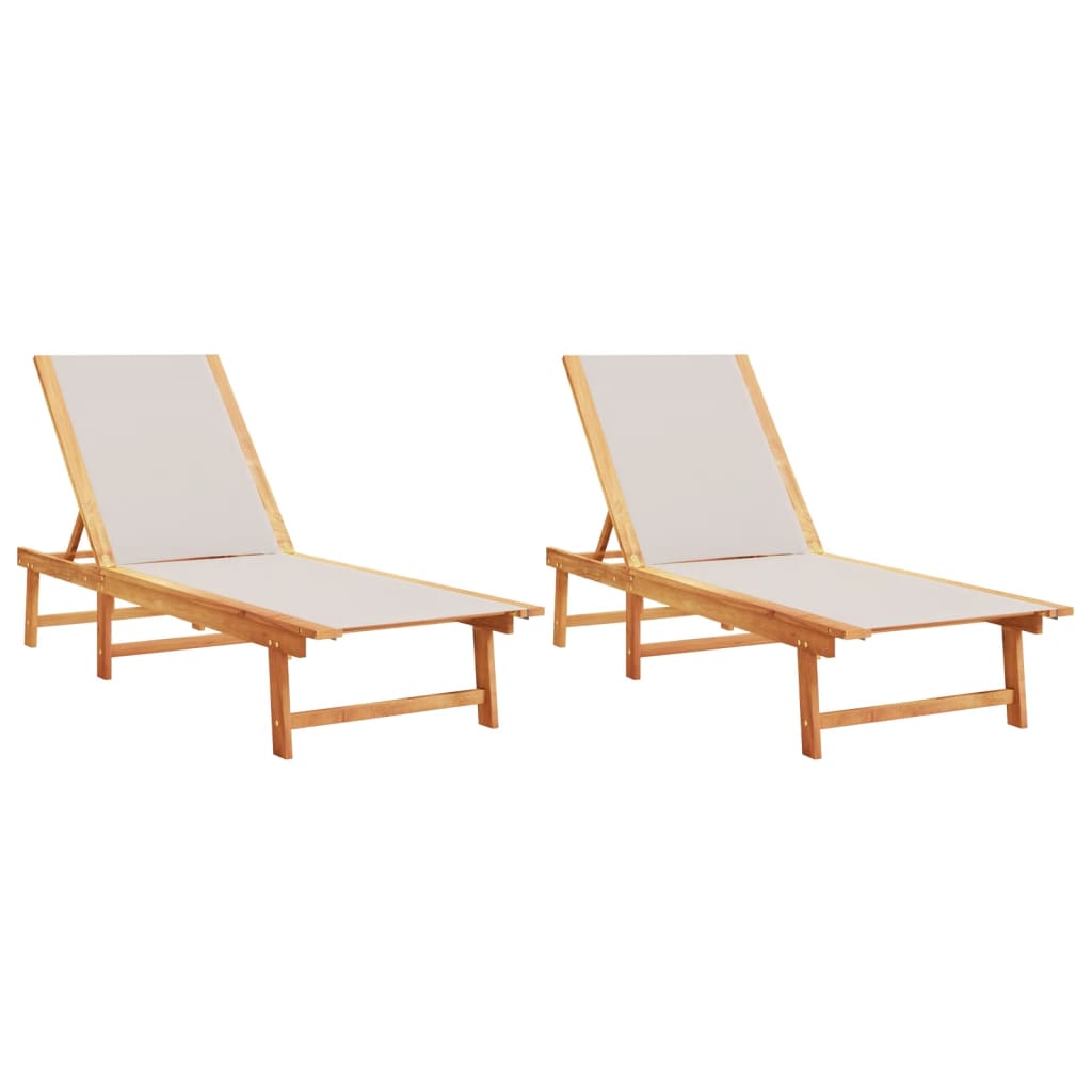 Chaises longues, lot de 2, en bois d'acacia massif gris et textilène