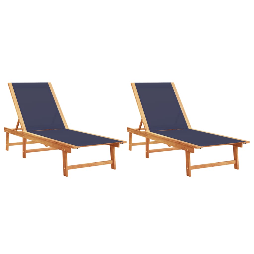 Sun loungers 2 pcs. Blue solid acacia wood and textilene