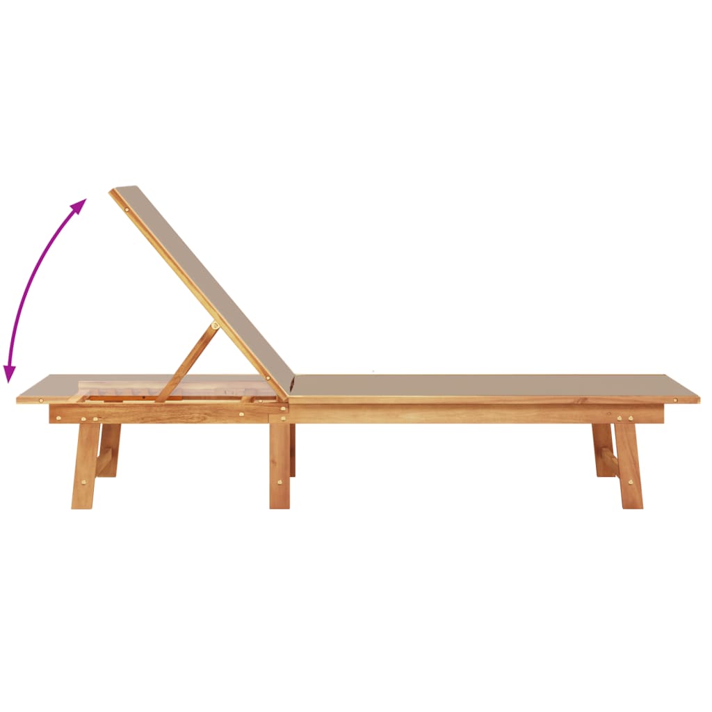 Chaises longues, lot de 2. Bois d'acacia massif taupe et textilène