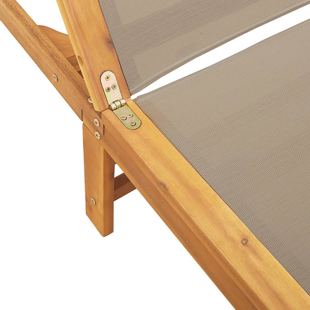 Chaises longues, lot de 2. Bois d'acacia massif taupe et textilène
