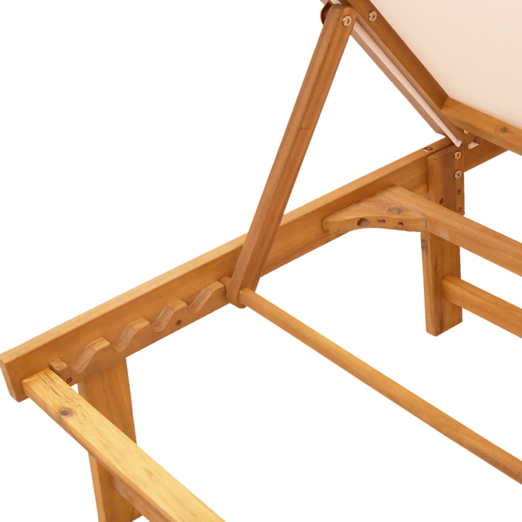 Chaises longues 2 pièces avec table en bois massif d'acacia crème textilène