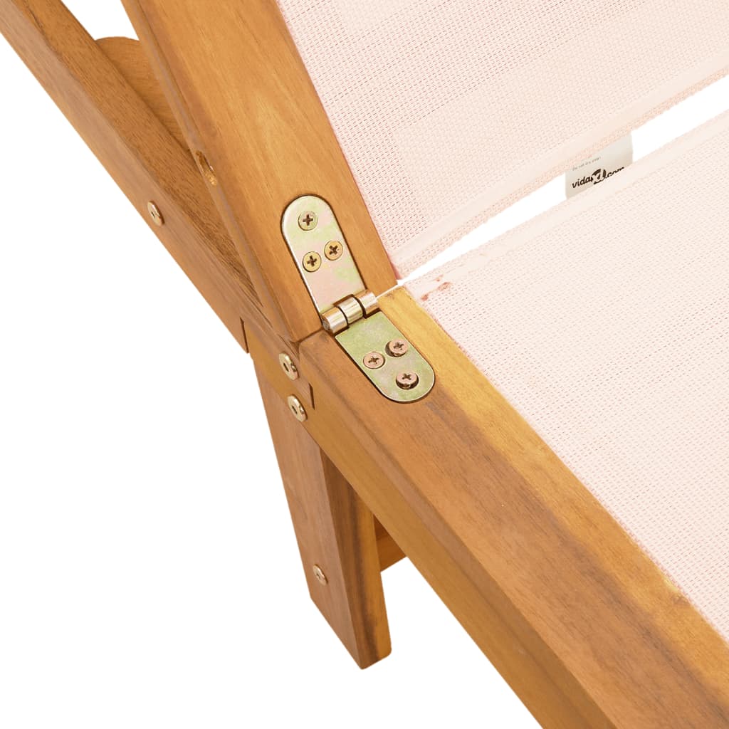 Chaises longues 2 pièces avec table en bois massif d'acacia crème textilène