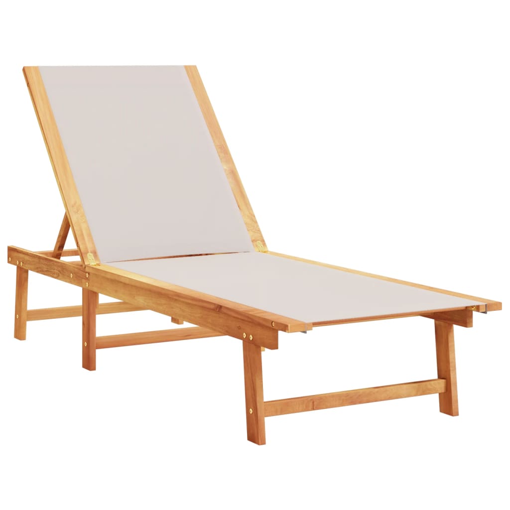 Chaises longues 2 pièces avec table en bois massif d'acacia gris textilène