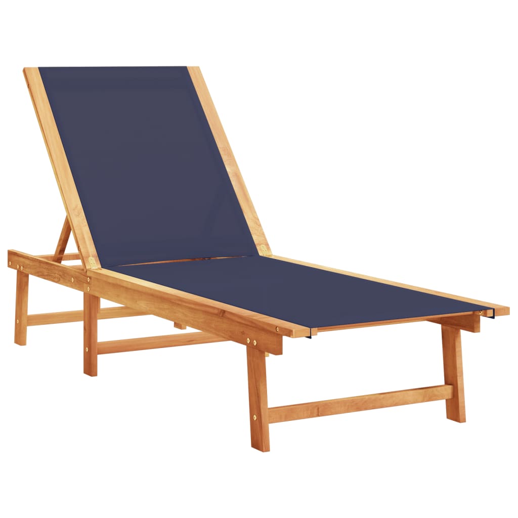 Chaises longues 2 pièces avec table en bois massif d'acacia bleu textilène