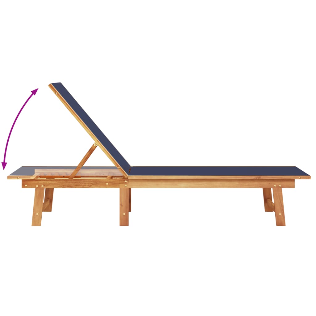 Chaises longues 2 pièces avec table en bois massif d'acacia bleu textilène