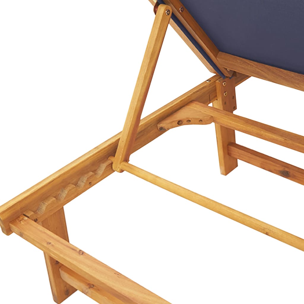 Chaises longues 2 pièces avec table en bois massif d'acacia bleu textilène
