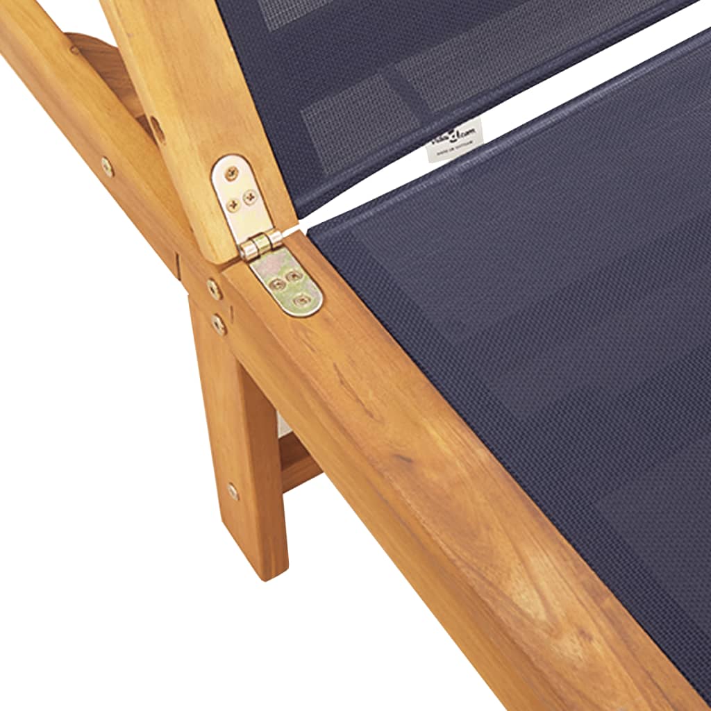 Chaises longues 2 pièces avec table en bois massif d'acacia bleu textilène