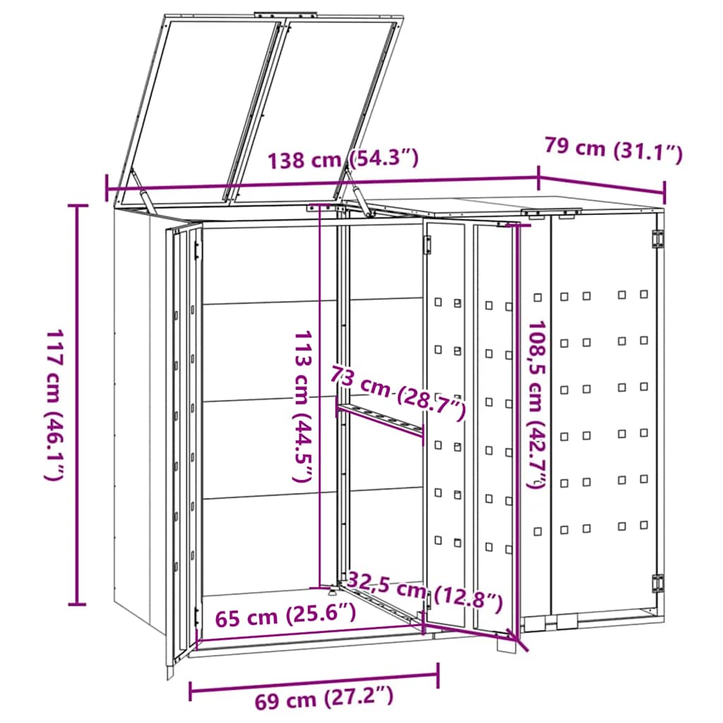 Mülltonnenbox für 2 Tonnen Schwarz 138x79x117 cm Stahl