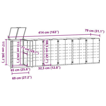 Mülltonnenbox für 6 Tonnen Schwarz 414x79x117 cm Stahl