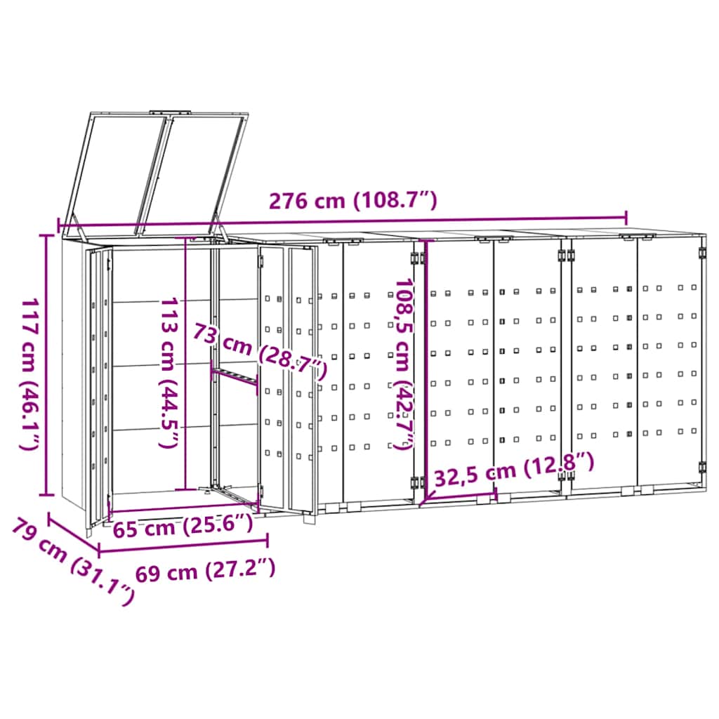Mülltonnenbox für 4 Tonnen Anthrazit 276x79x117 cm Stahl