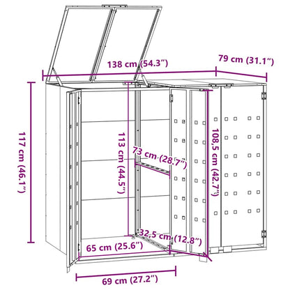 Mülltonnenbox für 2 Tonnen Grau 138x79x117 cm Stahl