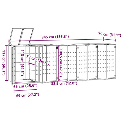 Mülltonnenbox für 5 Tonnen Grau 345x79x117 cm Stahl