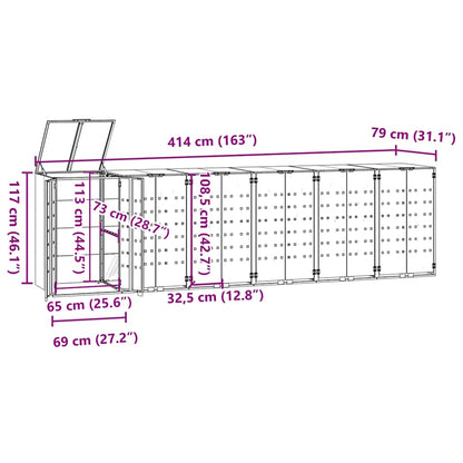 Mülltonnenbox für 6 Tonnen Grau 414x79x117 cm Stahl