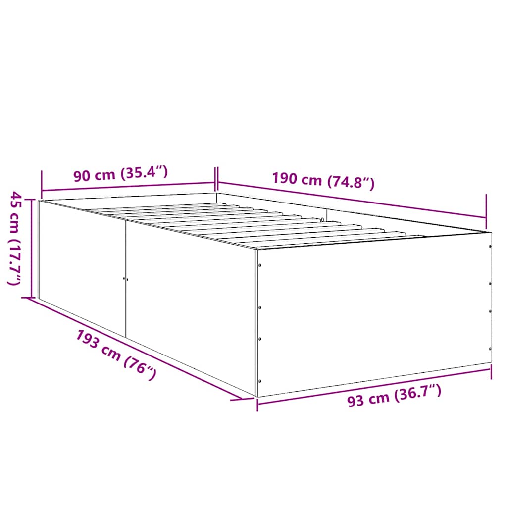 Bettgestell Räuchereiche 90x190 cm Holzwerkstoff