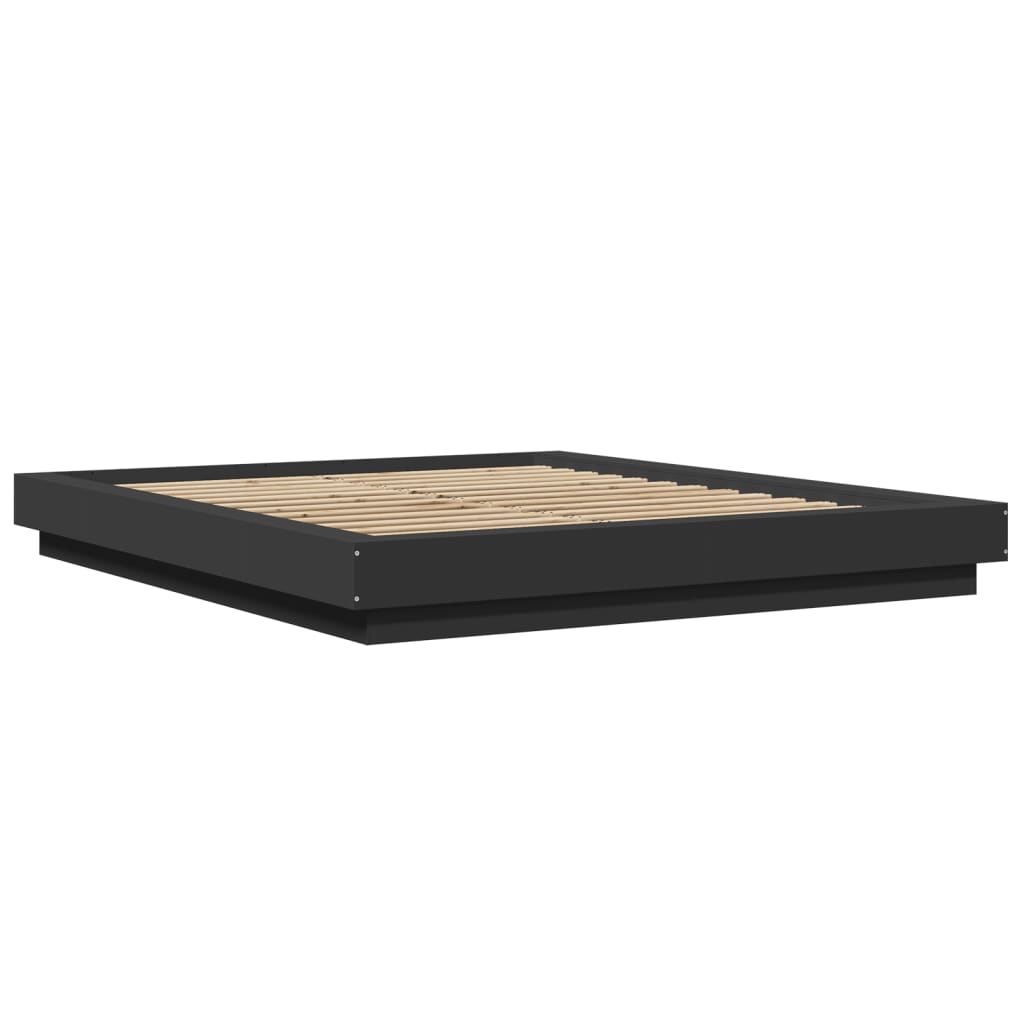 Bed frame with LED black 150x200 cm wood material