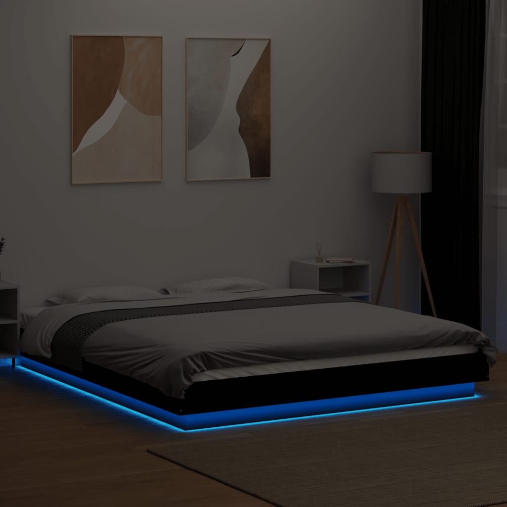 Bed frame with LED black 150x200 cm wood material