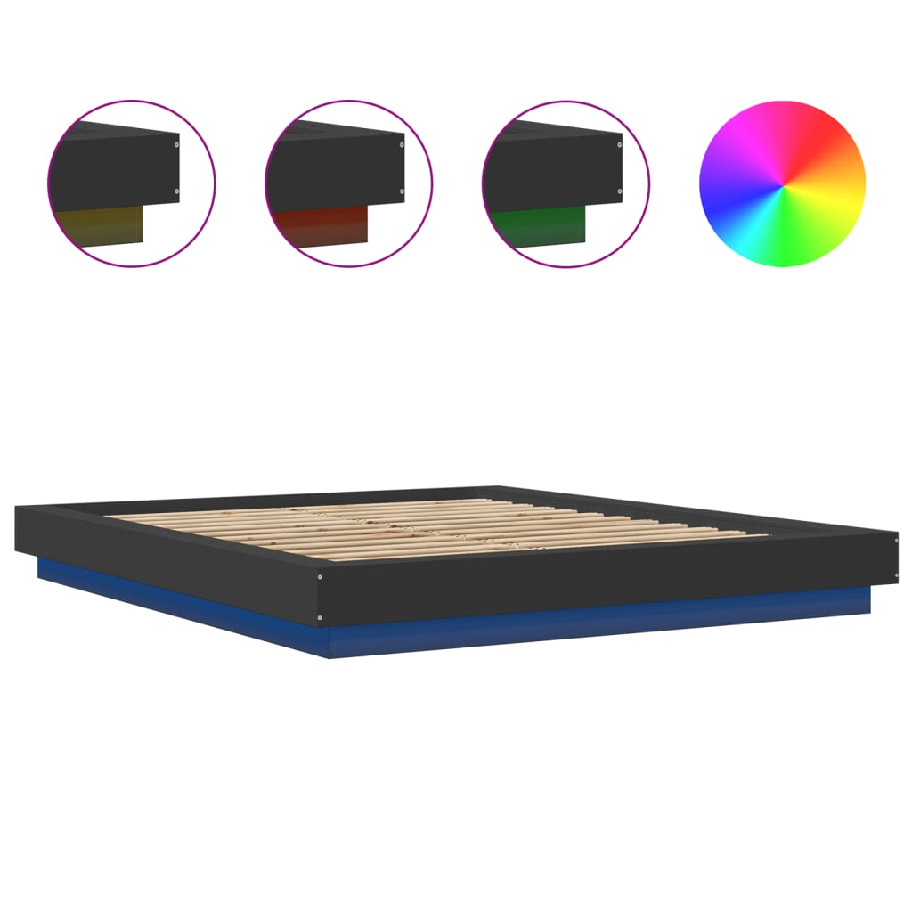 Bed frame with LED black 150x200 cm wood material