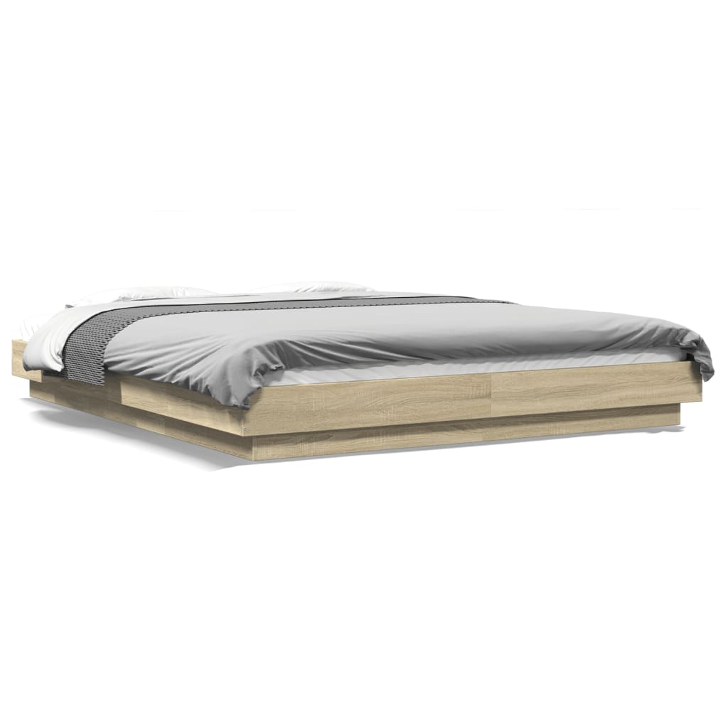 Bettgestell mit LED Sonoma-Eiche 150x200 cm Holzwerkstoff