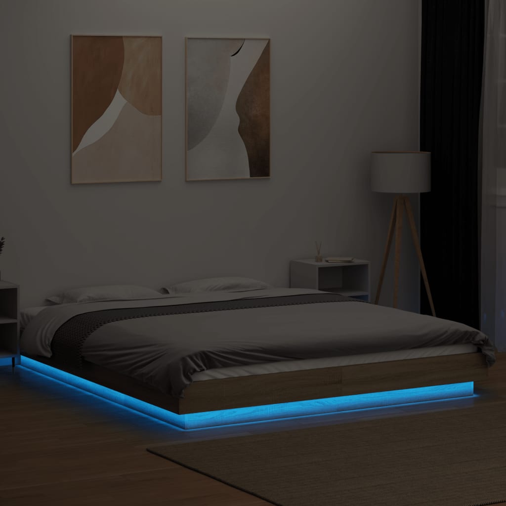 Bed frame with LED Sonoma oak 150x200 cm wood material