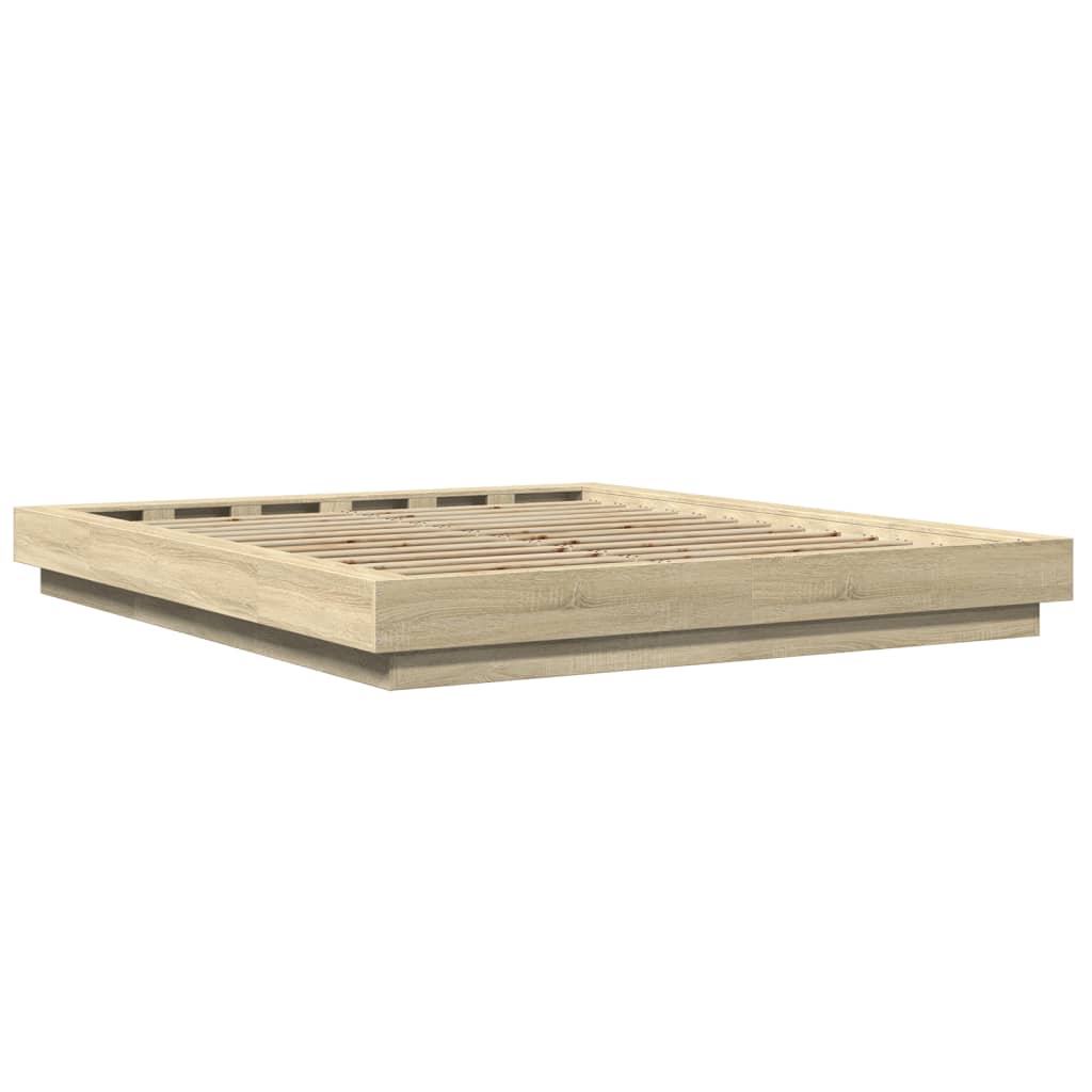 Bed frame with LED Sonoma oak 150x200 cm wood material
