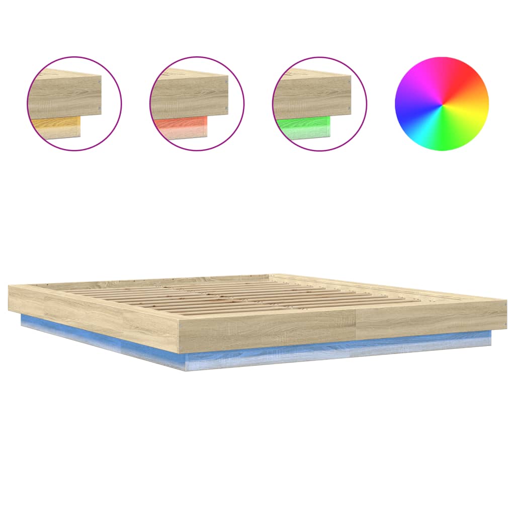 Bed frame with LED Sonoma oak 150x200 cm wood material