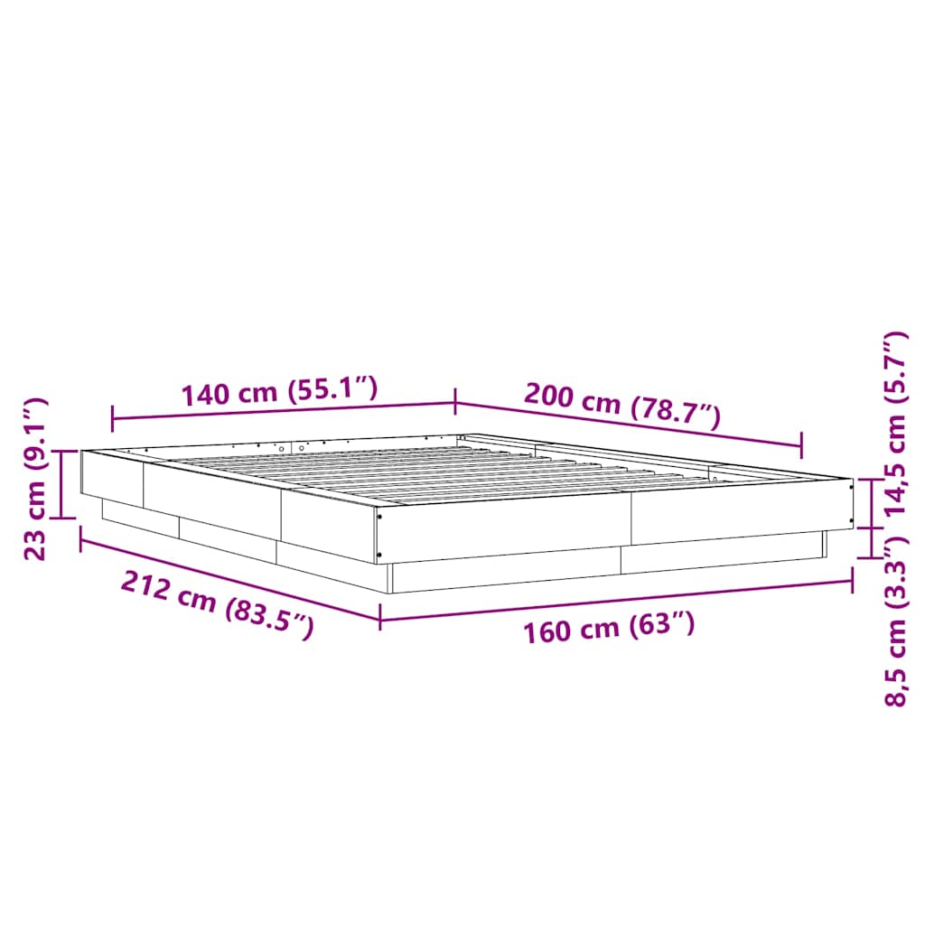 Bettgestell mit LED Weiß 140x200 cm Holzwerkstoff