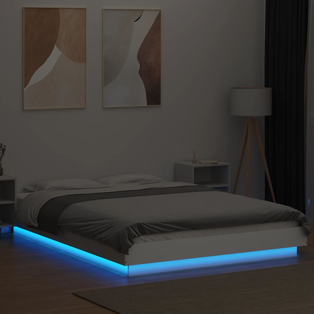 Bettgestell mit LED Weiß 140x200 cm Holzwerkstoff