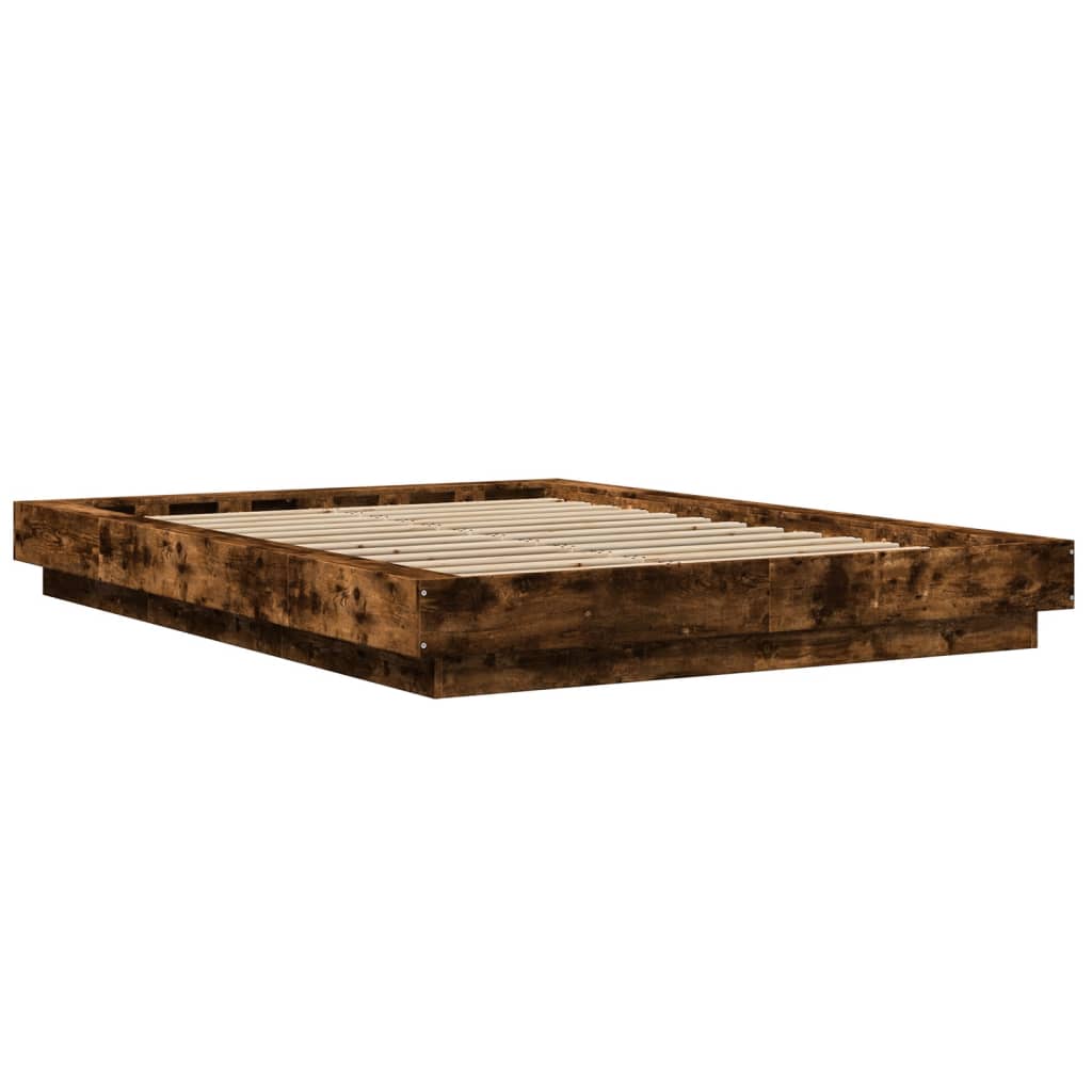 Bed frame with LED smoked oak 120x200cm wood material