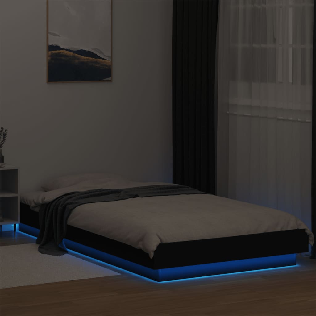 Bed frame with LED black 100x200 cm wood material