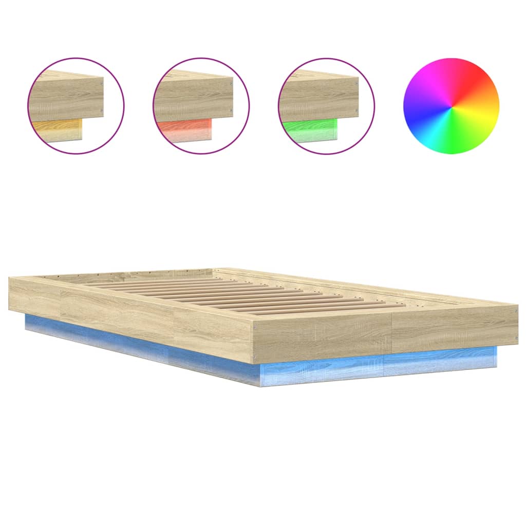 Bed frame with LED Sonoma oak 100x200 cm wood material