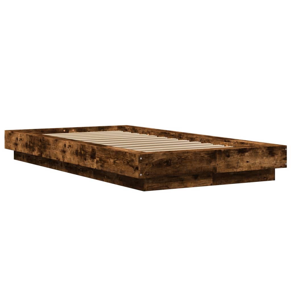 Bed frame with LED smoked oak 100x200 cm wood material