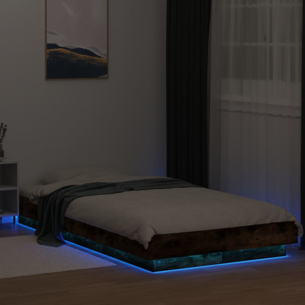 Bed frame with LED smoked oak 100x200 cm wood material