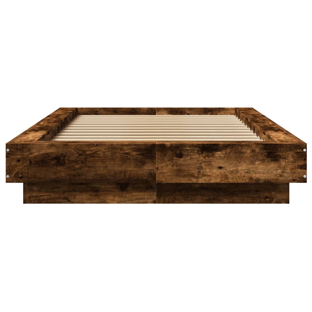 Bed frame with LED smoked oak 100x200 cm wood material