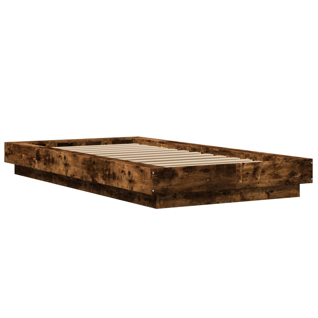 Bed frame with LED smoked oak 100x200 cm wood material