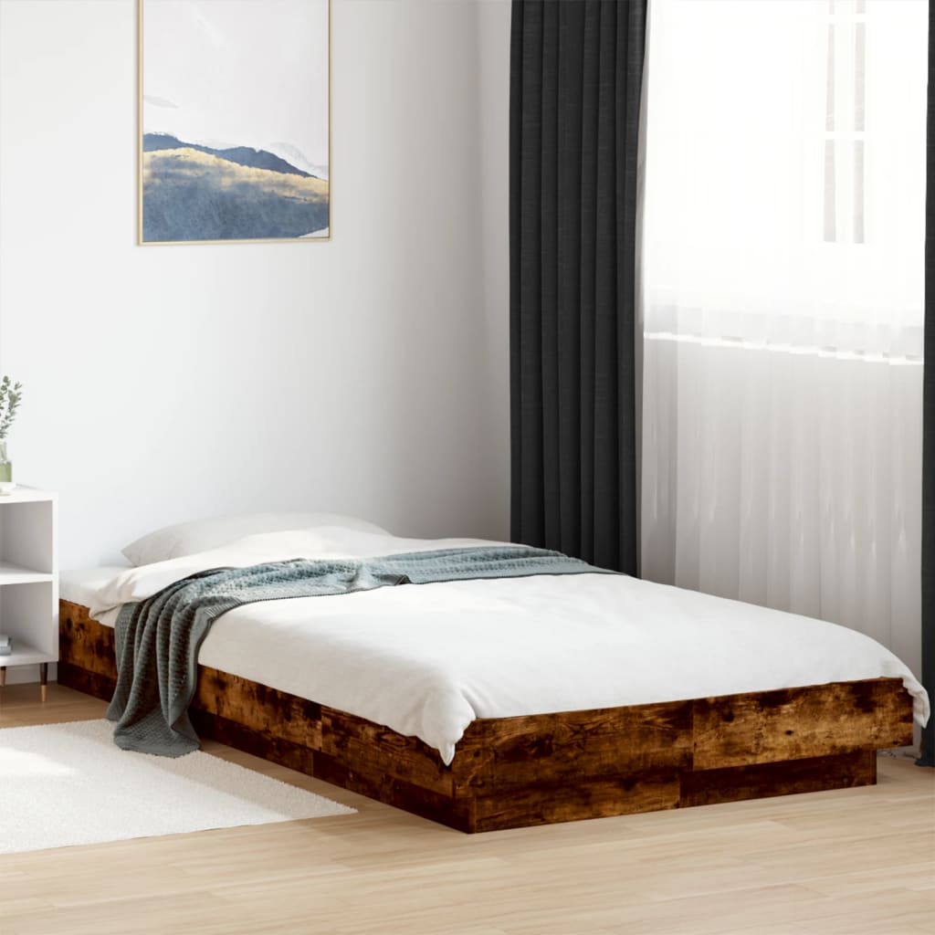 Bed frame with LED smoked oak 100x200 cm wood material