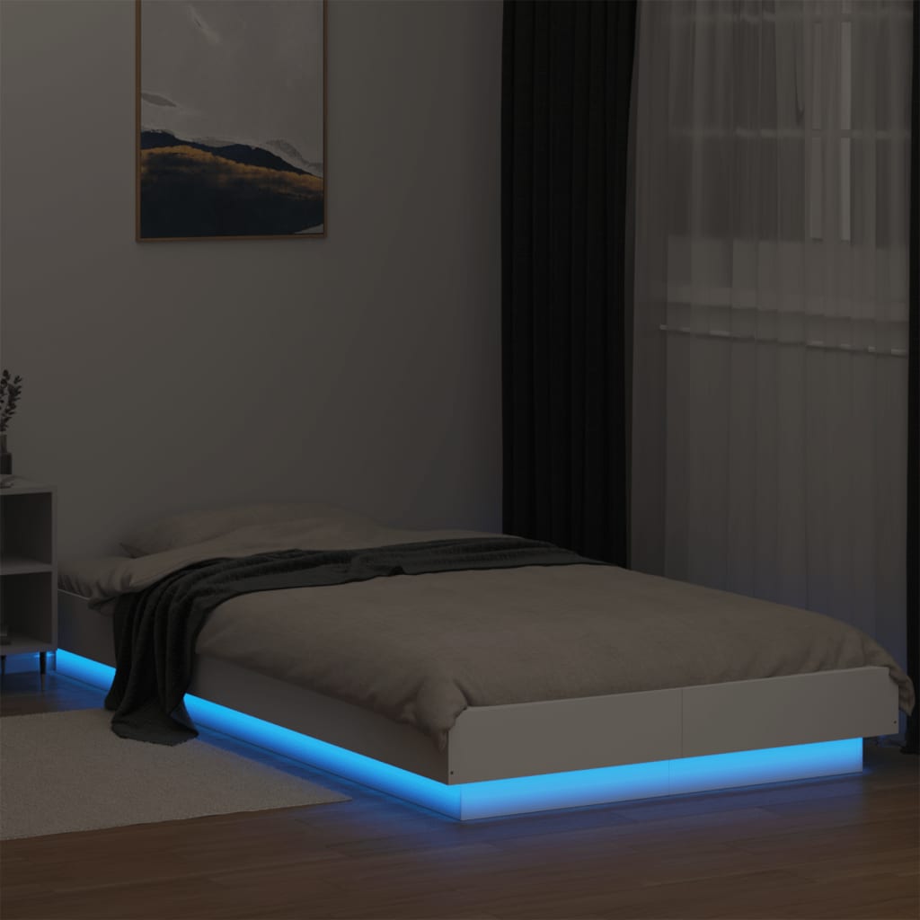 Bed frame with LED white 90x200 cm wood material