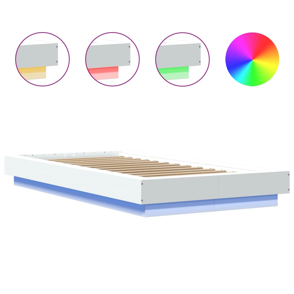 Bed frame with LED white 90x200 cm wood material