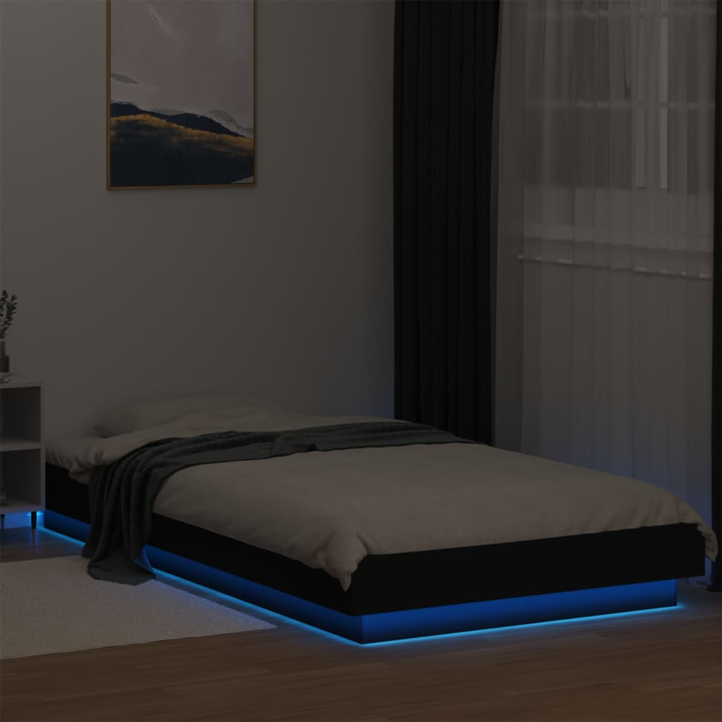 Bed frame with LED black 90x200 cm wood material