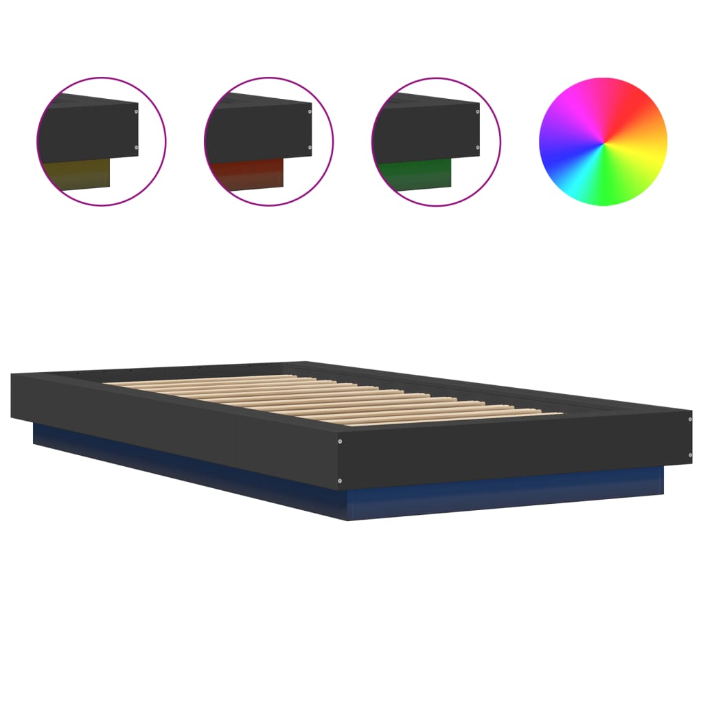 Bed frame with LED black 90x200 cm wood material
