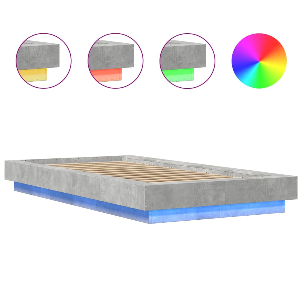 Bettgestell mit LED Betongrau 90x200 cm Holzwerkstoff