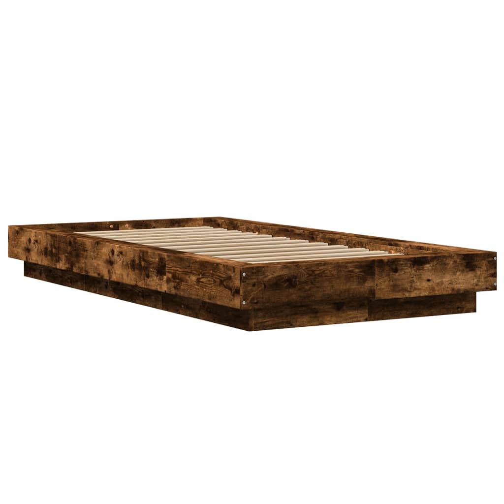 Bed frame with LED smoked oak 90x200 cm wood material