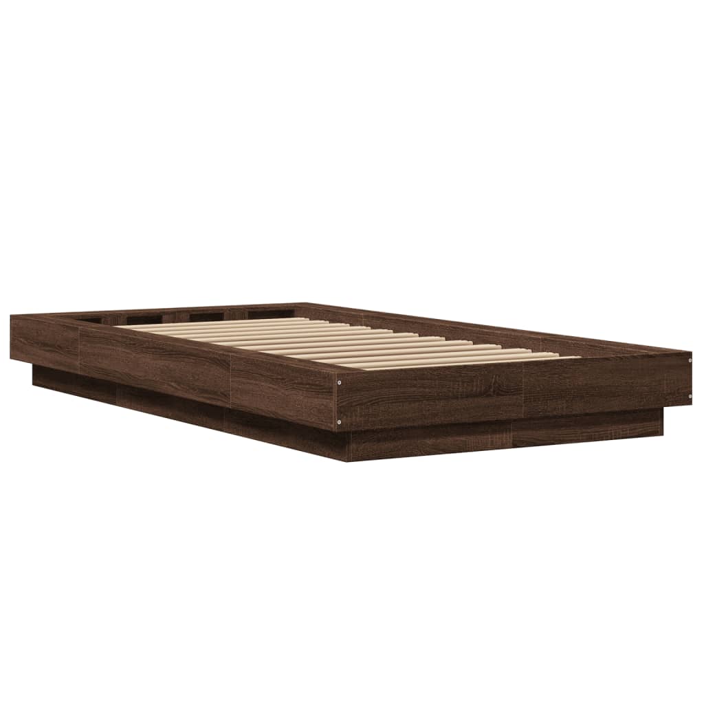 Cadre de lit avec LED aspect chêne marron 90x200 cm matériau bois