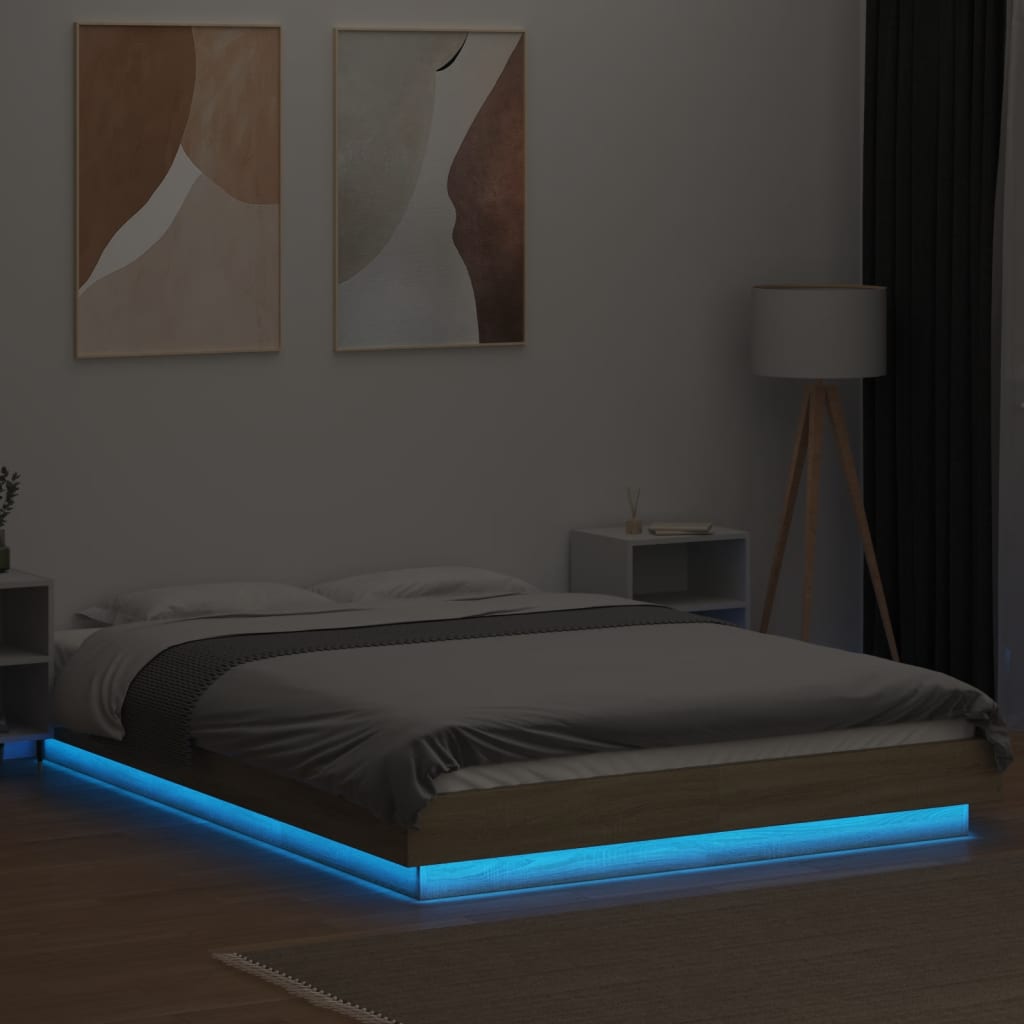 Bed frame with LED Sonoma oak 140x190 cm wood material