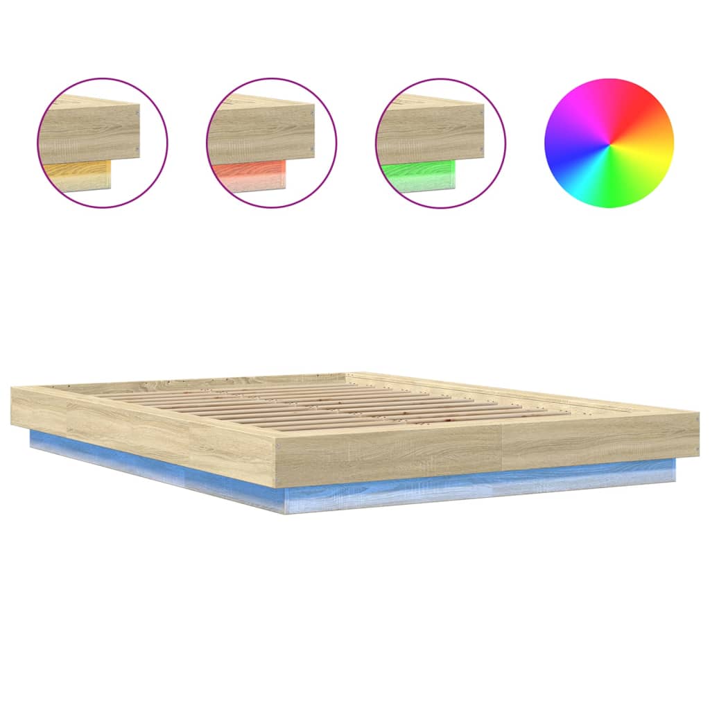 Bed frame with LED Sonoma oak 140x190 cm wood material