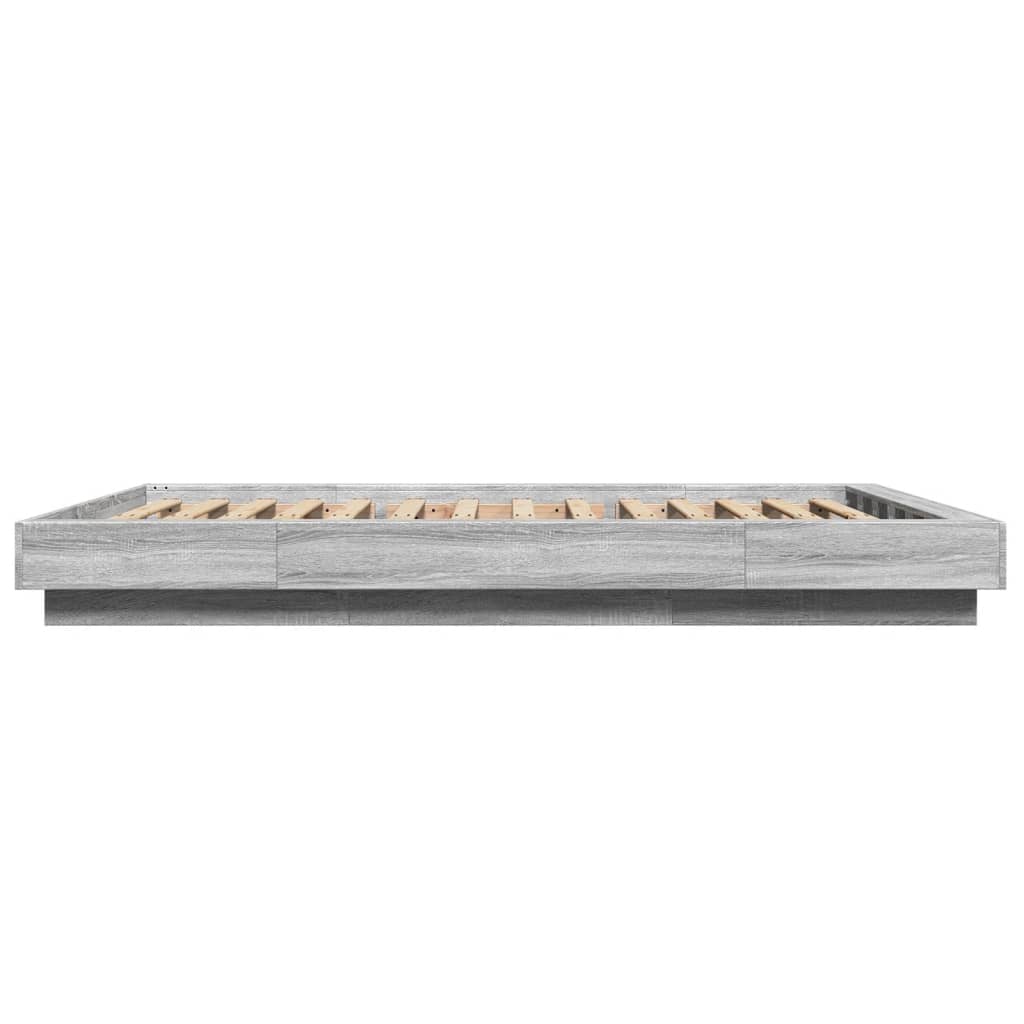 Cadre de lit avec LED Gris Sonoma 135x190 cm en bois