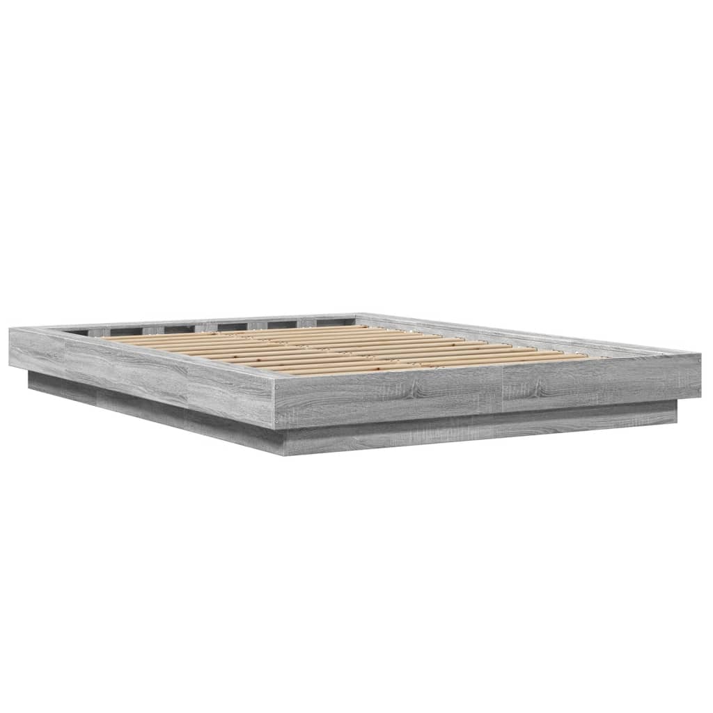 Cadre de lit avec LED Gris Sonoma 135x190 cm en bois