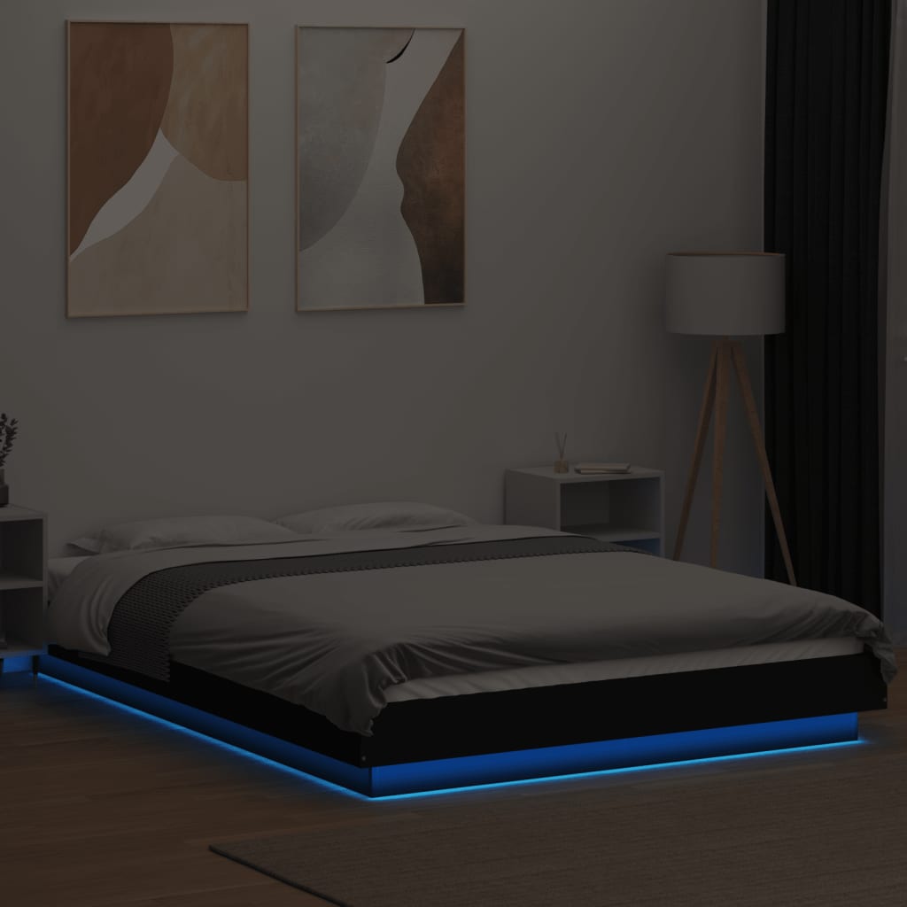 Bed frame with LED black 120x190 cm wood material