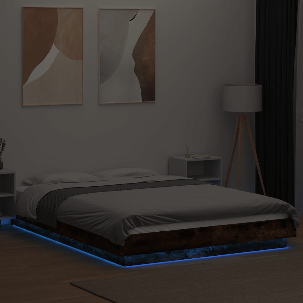 Bed frame with LED smoked oak 120x190 cm wood material