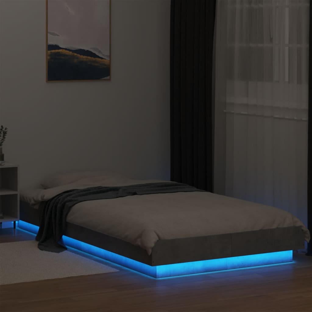 Bettgestell mit LED Betongrau 90x190 cm Holzwerkstoff