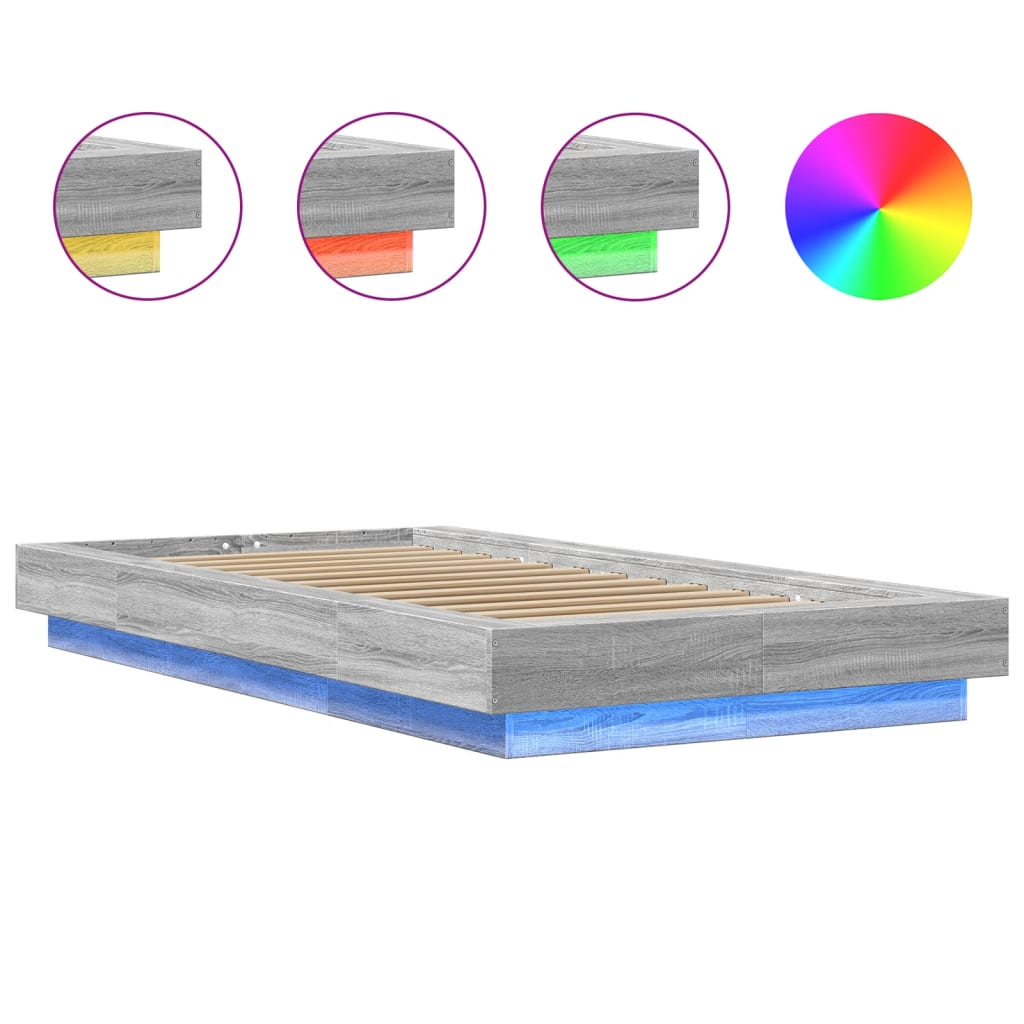 Bettgestell mit LED Grau Sonoma 90x190 cm Holzwerkstoff